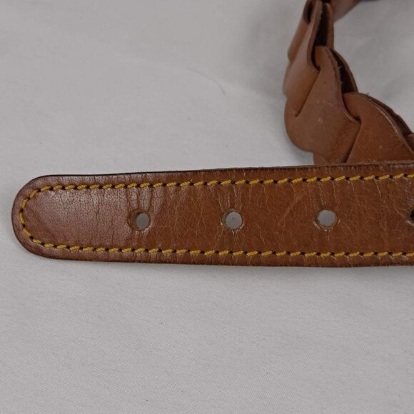 Medium Brown Leather Belt with Brass Toned Hardware - Picture 3 of 8